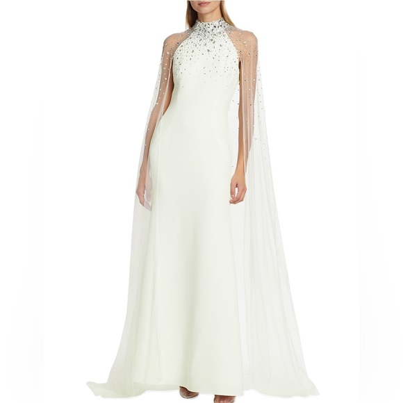 Jenny Packham Gilded Tulle Cape Gown Long Dress